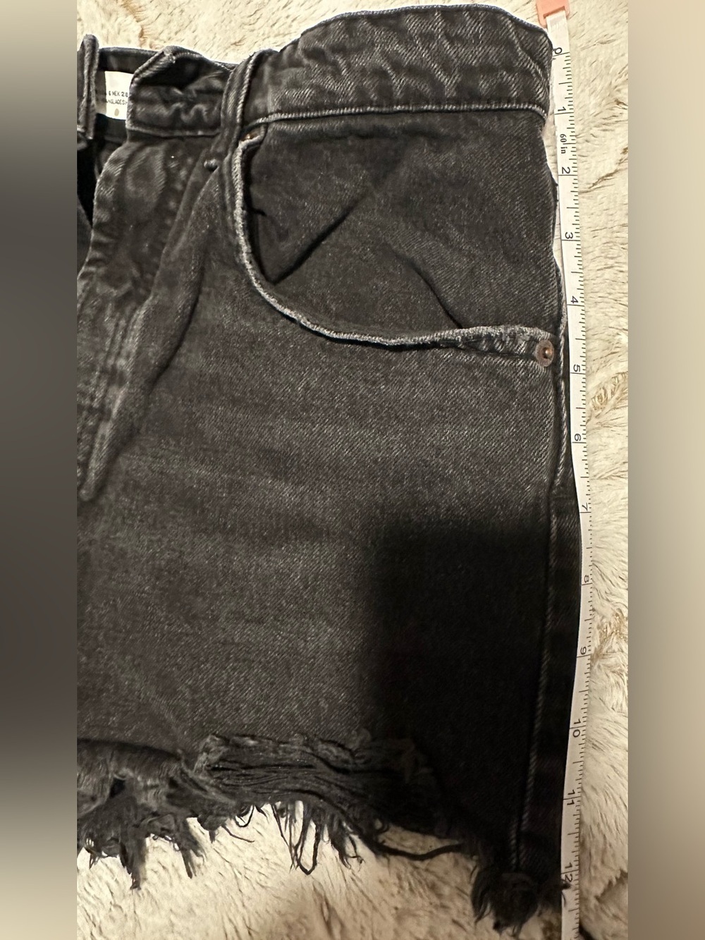 Zara High Rise Black Wash Raw Hem Distressed Denim Jean Shorts - Picture 7 of 12